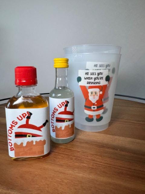 Christmas Party Shot Labels, Christmas Party Decor, Shot Labels, Bottoms Up, Lets get Lit