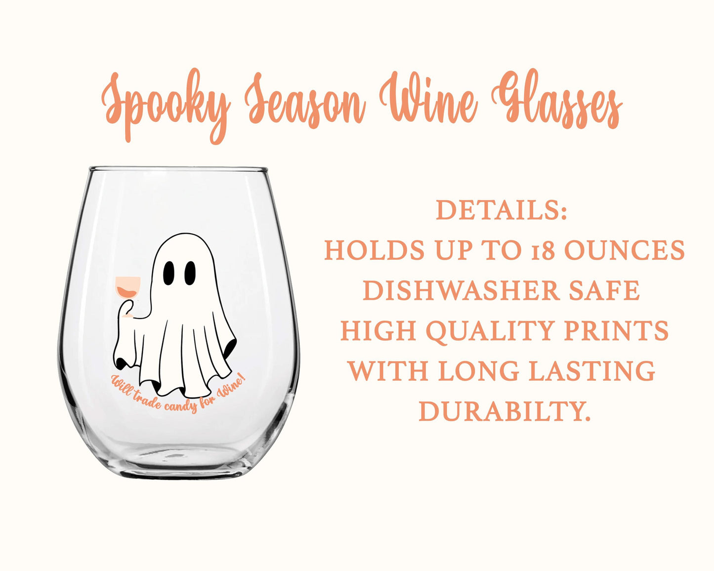 Halloween Wine Glass Here for the Boos Will Trade Candy For Wine