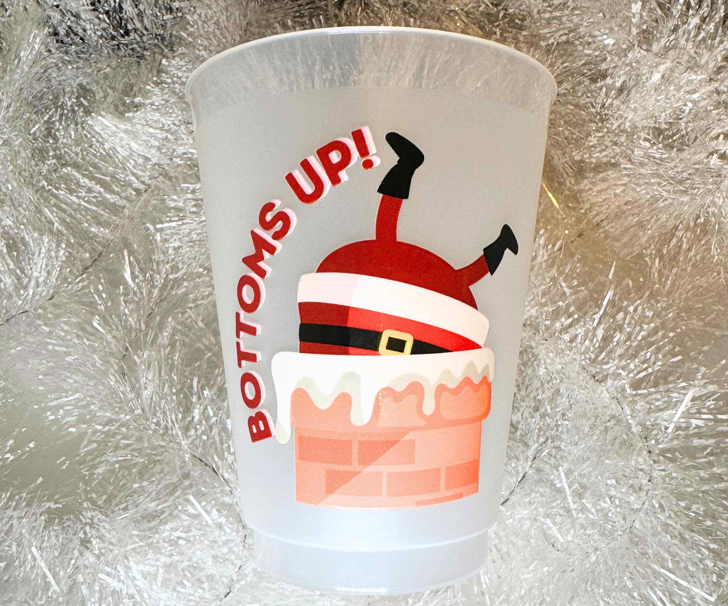 Santa Bottoms Up 16 oz Frosted Plastic Cup