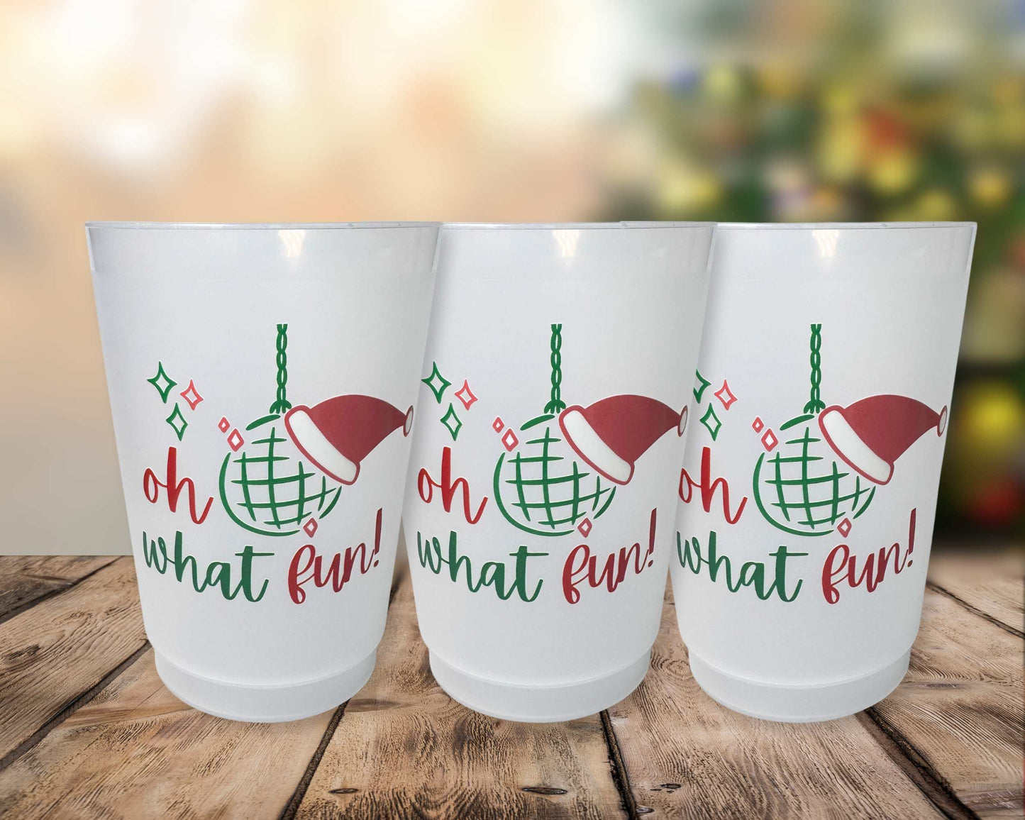 Oh What Fun Christmas Cups, Personalized Plastic Cups Individual or Set of 10