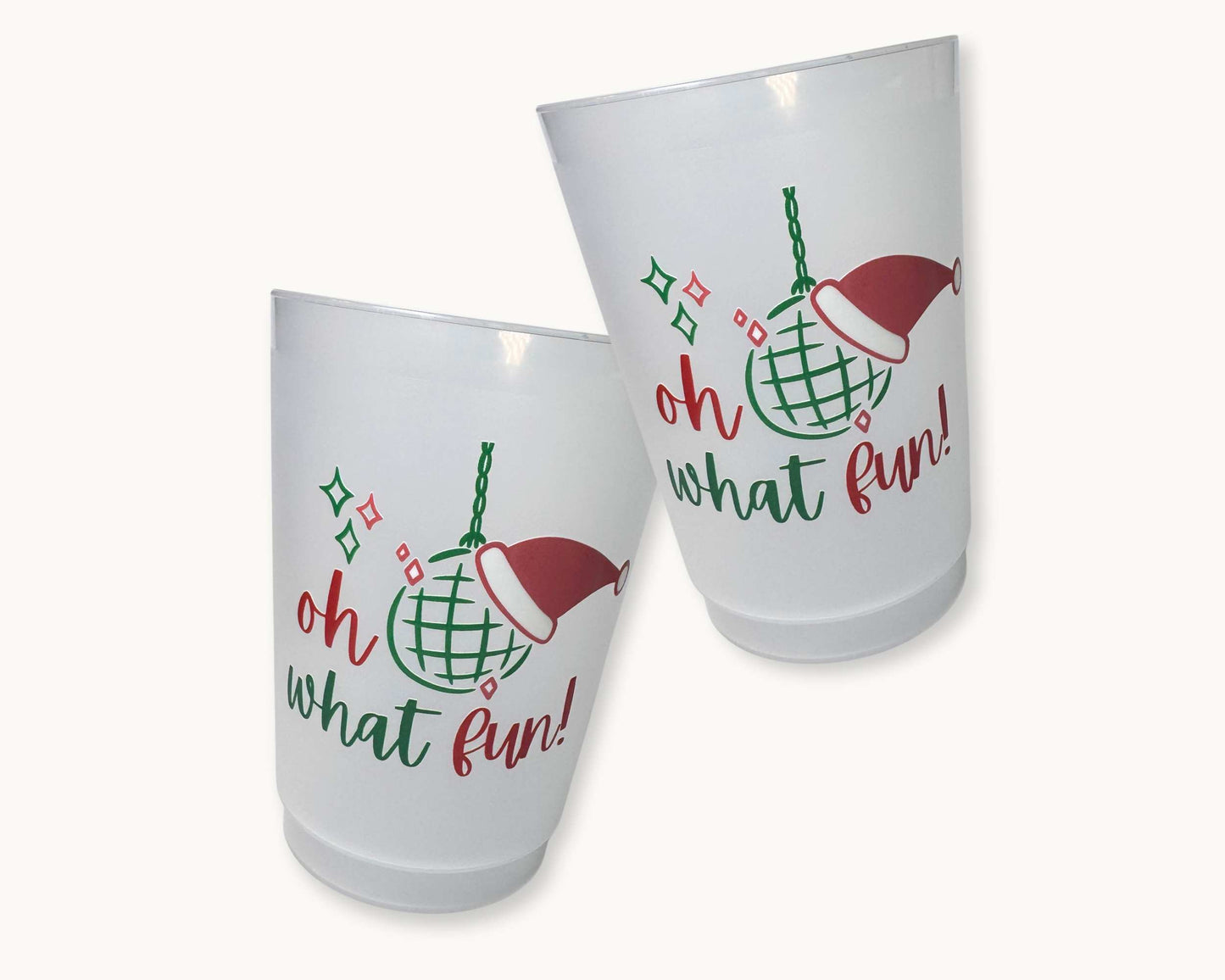 Oh What Fun Christmas Cups, Personalized Plastic Cups Individual or Set of 10