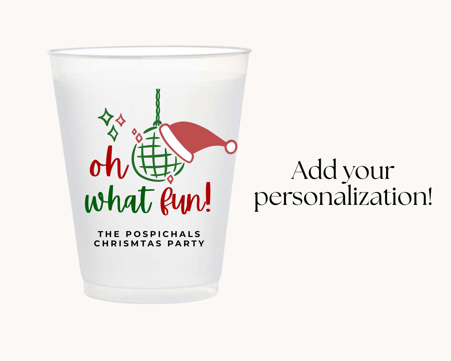 Oh What Fun Christmas Cups, Personalized Plastic Cups Individual or Set of 10