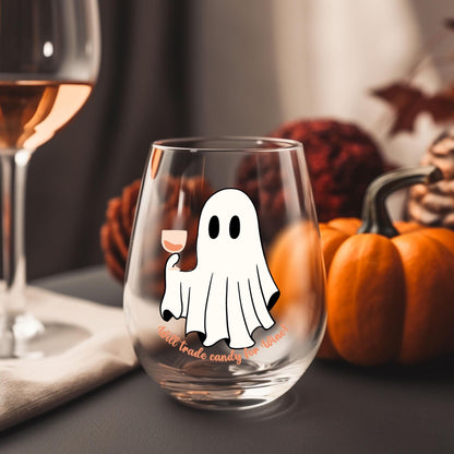 Halloween Wine Glass Here for the Boos Will Trade Candy For Wine