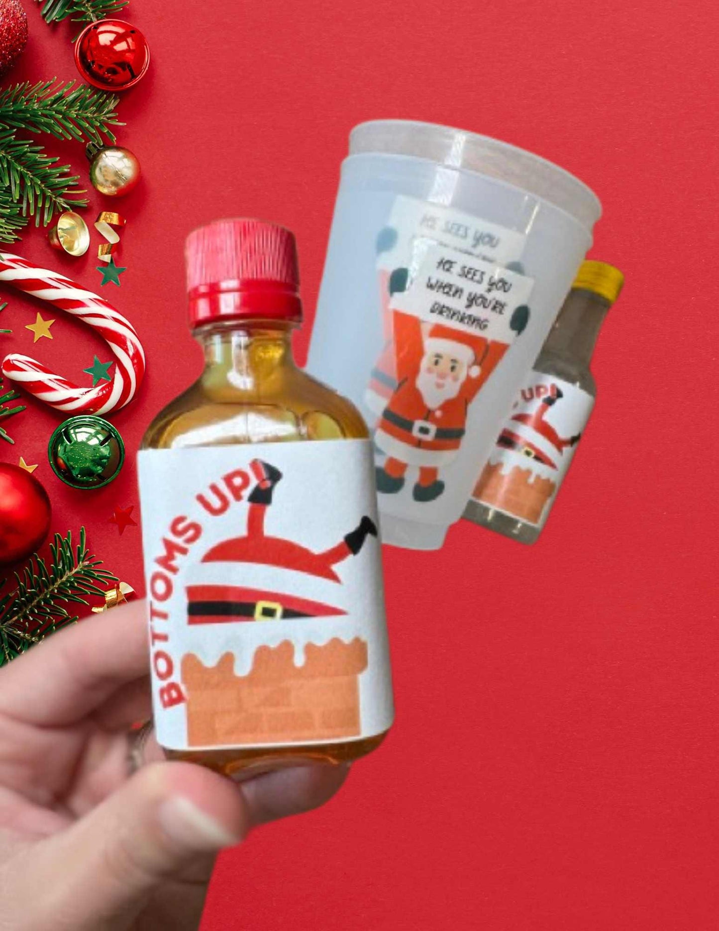 Christmas Party Shot Labels, Christmas Party Decor, Shot Labels, Bottoms Up, Lets get Lit