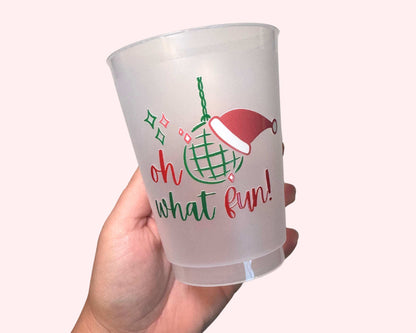 Oh What Fun Christmas Cups, Personalized Plastic Cups Individual or Set of 10