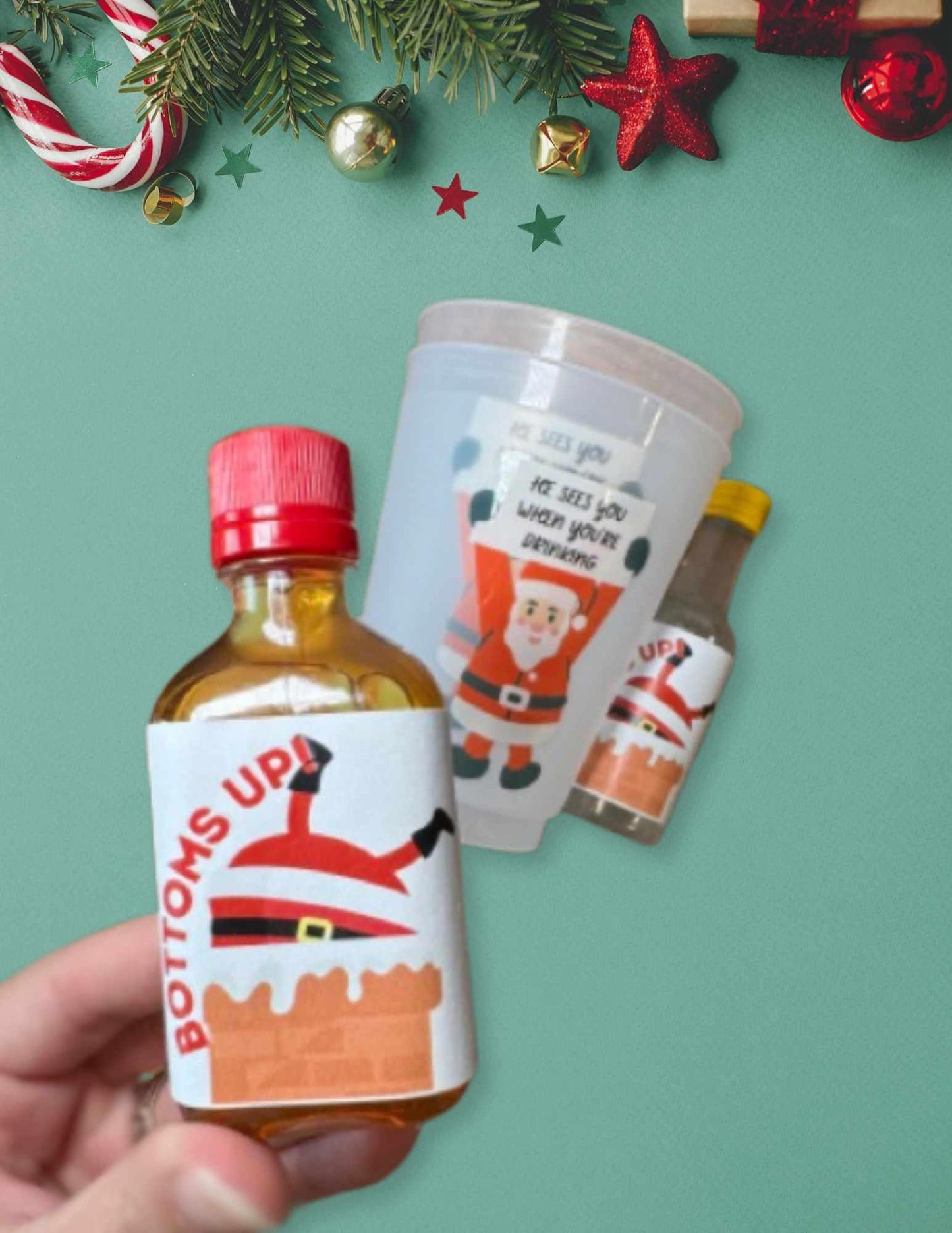 Christmas Party Shot Labels, Christmas Party Decor, Shot Labels, Bottoms Up, Lets get Lit