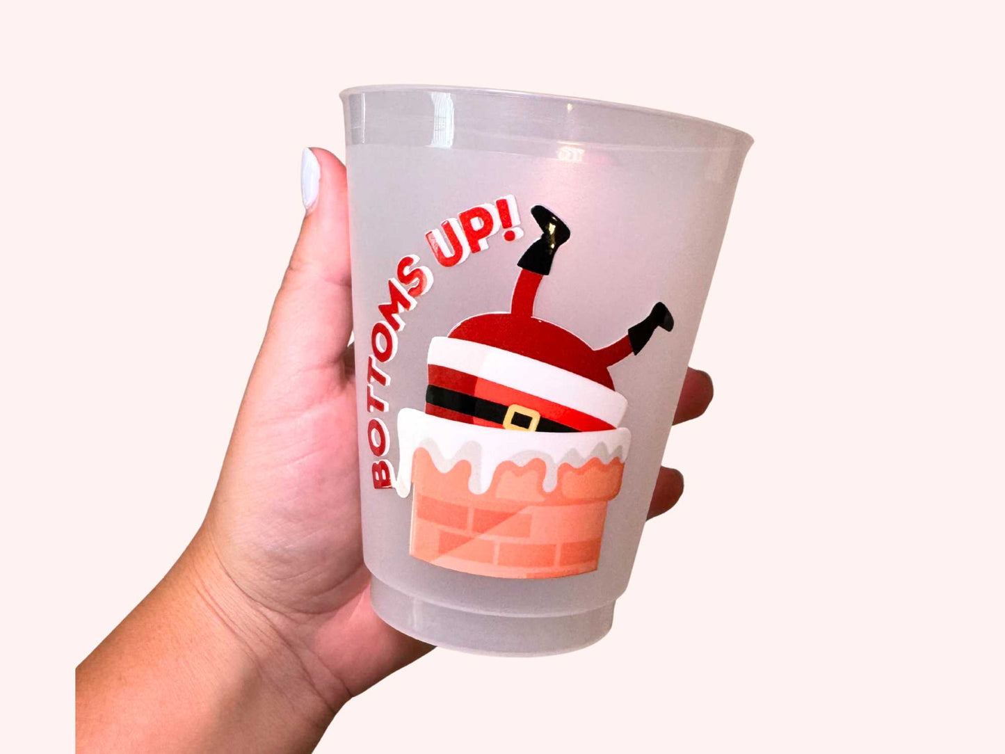 Santa Bottoms Up 16 oz Frosted Plastic Cup