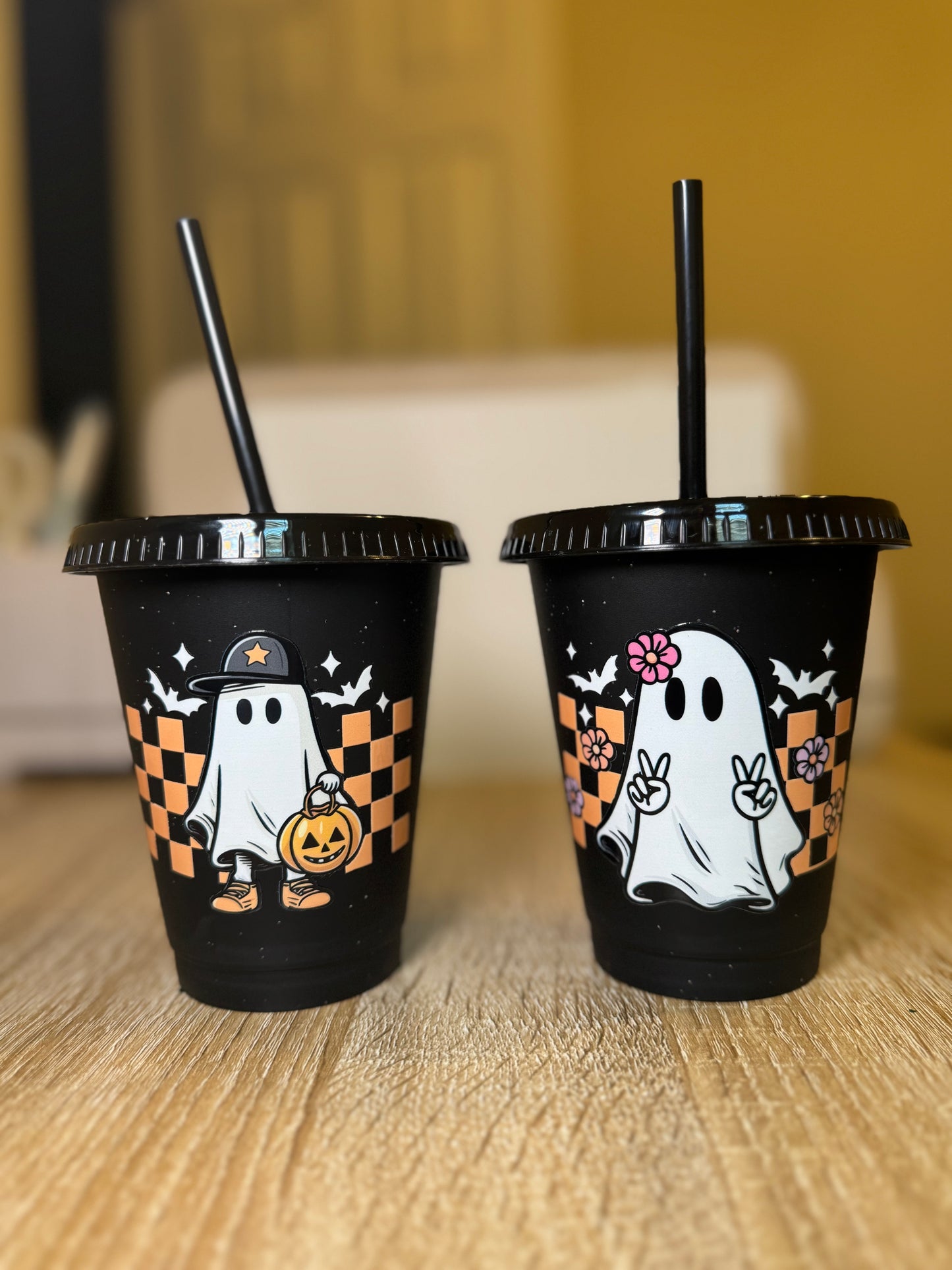 Kids Halloween Fall Cups with Lid and Straw