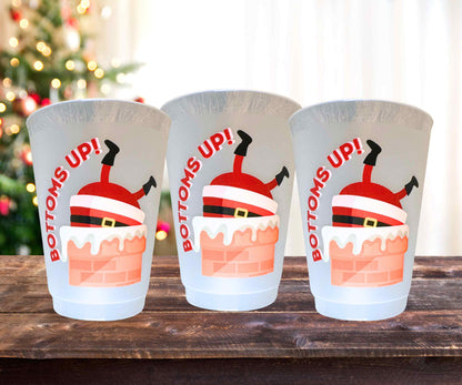 Santa Bottoms Up 16 oz Frosted Plastic Cup