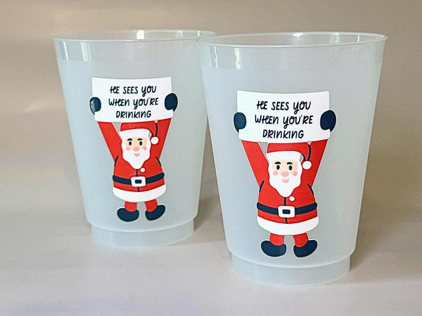 He Sees You When You're Drinking Santa 16oz Frosted Plastic Cups