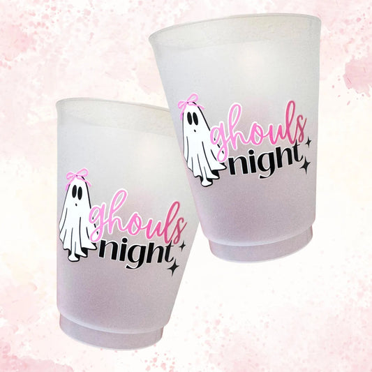 Halloween Party Cups: Ghouls Night Theme Frosted Plastic, Halloween Favors