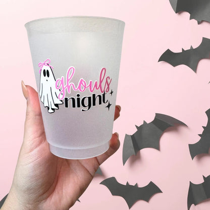 Halloween Party Cups: Ghouls Night Theme Frosted Plastic, Halloween Favors